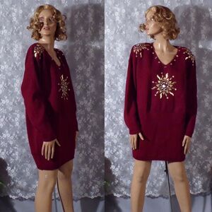 Vintage 80s Sweater Dress Size XL 1980s Retro Sun Studded Whimsigoth Celestial